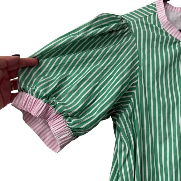 Addison Bay Green Pink Striped Cabana Button Down Casual Maxi Dress Womens Small - Picture 5 of 7
